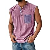 Tank Tops Herren Muskelshirt Knopfleiste V Neck Sport T-Shirts Sommer Ärmelloses Unterhemd Atmungsaktiv Muscle Shirts Gym Funktionsshirt Achselshirts Lässig Strand Top mit Brusttasche(#E Pink,XXL)