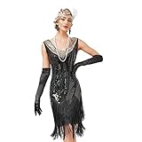 1920S Charleston Kleid Mini Damen Vintage Gatsby Kostüm Flapper 20Er Jahre Cocktailkleid,Schwarz,S