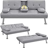 Yaheetech Klappbares Schlafsofa Couch Sofa mit Schlaffunktion Bettsofa mit Großer Liegefläche von 167 cm L × 94 cm B fürs Wohnzimmer/Schlafzimmer/Heimkino/Gästezimmer Hellg