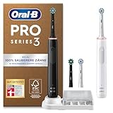 Oral-B Pro Series 3 Plus Edition Doppelpack Elektrische Zahnbürste, 4 Aufsteckbürsten, mit visueller 360° Andruckkontrolle für Zahnpflege, recycelbare Verpackung, Designed by Braun, schwarz/weiß