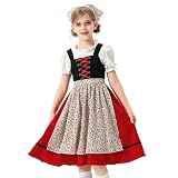 vaolkwsacz Dirndl Kleid Mädchen Kinderdirndl Mit Bluse Dirndlschürze 3 Teilig Cosplay Karneval Kostüm Oktoberfest Trachtenkleid Dirndl-Sets Für Bayerisches Bierfest Trachten Dirndlk