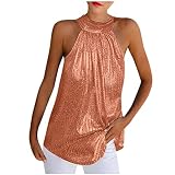 Glänzende Neckholder Tops für Damen Modisches einfarbiges Party Shirt Ärmelloses T-Shirt mit Hängendem Hals Schulterfreie Sommer Oberteile Tank Longshirt mit Reißverschluss Freizeitweste Clubw
