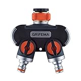 GRIFEMA 2-Wege-Verteiler, 3/4 Zoll und 1/2 Zoll Wasseranschluss Verteiler, 2 Geräte Können Gleichzeitig Verbunden Werden, Einstellbarer Wasserdurchfluss, Orange / Schw