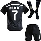 BlackAzat Madrid Heim #7 Retro Black Dragon Limitierte Sonderedition Seltenes Fußball Kinder Trikot Shorts Socken Set Jugendgrößen (Schwarz,30)