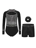 Hansber Tanzanzug Für Mädchen Elastischer Ballettanzug Mit Kurzen Sportleggings Ballerina-kostüm. Schwarz 170