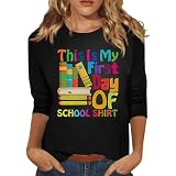 YunYoud Tops Silvester Tshirt Damen Thundershirt Brief Druck 3/4 Ärmeln Shirt Rundhalsausschnitt Dreiviertelarm Shirt Loose Fit Hemdbluse Festliche Oberteile Poloshirt Damen (Gelb, M)
