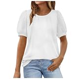 Oversize Shirt Damen Leicht Rundhals Kurzarm Weiße Bluse Damen Niedlich Grafik Bedrucken luftig Oberteile Frauen Boho Sommerblusen Tee Tops Frauen Loungewear Strandkleidung (White, S)