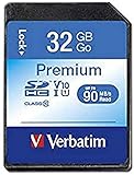 Verbatim Premium U1 SDHC Speicherkarte, 32 GB, SD Karte für Full HD Videoaufnahmen, Karte mit integriertem Schreibschutz, Speicherkarte schwarz, SD Speicherkarte für ua. Kamera und PC