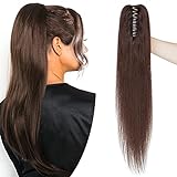 SEGO Ponytail Extension Echthaar mit Klammer Pferdeschwanz Zopf Clip in Haarteil Haarverlängerung 100% Remy Haar Hair Piece Dunkelbraun#2 14'(35cm)-105g