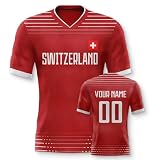 Yolovi Schweiz Personalisiertes Fussball Trikot 3D Druck Football Shirt mit Ihrem Namen und Nummer Hip Hop Football Jersey für Herren Damen Kinder, Small-6X-Larg