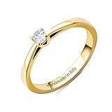 Orovi Damen Diamant Ring Gelbgold, Verlobungsring 14 Karat (585) Gold und Diamant Brillanten 0.1 Ct, Solitärring Ring Handgemacht in I