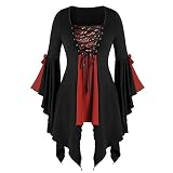 Tunika-Ärmel, Spitze, Gothic-Bluse, Damen-Top, Größe T-Shirt, Pailletten, lang, Übergröße, Tops, Damen-Shirts, Ärmel, rot, 50