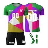 Personalisiertes Fussballtrikot Kinder 2024/2025/2026 Boy Heim-Strips Fußballtrikot-Set Fußballshirt Shorts und Socken Atmungsaktiv Sport Football Set mit Nummer Name für Herren Damen Jug