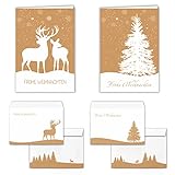 KOHMUI Weihnachtskarten mit Umschlag Set, 16 Klappkarten & 16 Umschlägen, 16.5 x 11.5 cm Kraftpapier Weihnachten karten, Grußkarte für Familie Freunde Kunden G