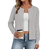 Strickjacke für Damen, langärmelig, Rundhalsausschnitt, vorne offen, Knopfleiste, lässig, weich, Herbst und Winter, Grau, Groß