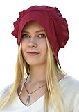 Battle-Merchant Mittelalter Haube mit gelegten Falten für Damen - Damenhaube - Mittelalterhaube - Kopfbedeckung (Rot)