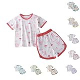 KODMNSW Mädchen Bekleidungssets T-Shirt + Short 2-tlg Top mit Kurze Hose Anzug Sommer Sportbekleidung Schlafanzug Sets Loungewear Gr.80-150 für 0-10 Jahre Mädchen Sale Rot 140-150