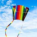 Gukasxi Kinder Drachen Regenbogen Drachen mit Schwanz, Einleiner Flugdrachen extrem einfach zu Fliegender Drachen mit Drachenschnur, Drachen für Anfänger Kinder (Regenbogen 1)