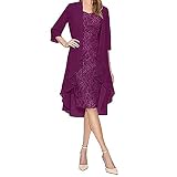 Spitzenkleid Damen Elegant - Brautmutter Kleid Damen Knielang, Abendkleid Damen Brautmutterkleider mit Jacke Vintage Spitzen Stickerei Muster Hochzeitsgast Kleider Cocktailkleid Partyk
