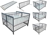 Kinderbett für Zwillinge Zwillingsbett Doppelbett 2in1 massiv grau mit 2 Matratzen 120x120cm und Trenng