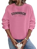 Morydal Edinburgh Damen-Sweatshirt, langärmelig, Rundhalsausschnitt, lässig, lockerer Buchstabenpullover, Bluse, rose, 46