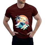 Herren Shirts Kurzarm Blusen Oversize Leicht Unterhemd Sport Sommer Bedruckt Gemütlich Herrenen Elastan Hell Rot L