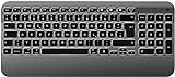 Ergonomische Kabellose Bluetooth Mac Tastatur, Beleuchtete Wiederaufladbare Funktastatur mit 3 Bluetooth Kanälen und Handballenauflage für Apple Geräte, Mac, iPad,iPhone, DE Layout, Grau&Schw