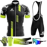 Herren Kurzarm Fahrrad Trikot Set,2024 neu Radtrikot Set Herren Kurzarm mit Atmungsaktiv Schnell Trocknend Radtrikot Mit 9D Sitzpolster für MTB Rennrad Fahrradbekleidung Set (TYP-13,M)