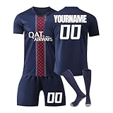Personalisiertes Fußball Trikots Set 25/26 Hause/Auswärts Fußballtrikot Strips Fussball Trainingsanzug Sportshirt Junge Football Training Tshirts Shorts und Socken Anzug mit DIY Name Nummer 14