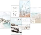 artpin® Moderne Poster Set - Bilder Wohnzimmer Deko Schlafzimmer - Pampas Gras Beige Meer Strand Bilderwand ohne Rahmen (4x A4 | 2x A5) W12