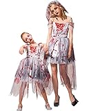 IKALI Mädchen Zombie Braut Kostüm Halloween Kinder Prom Corpse Gown Mama und ich passende Neuheiten Kostüm Outfits 7-8 J