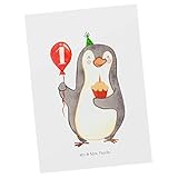 Mr. & Mrs. Panda Postkarte 1. Geburtstag Pinguin Luftballon - Geschenk, Geburtstagsgeschenk, Geschenkkarte, Ansichtskarte, Einladung, Geburtstage,