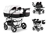 Elcar Zwillingskinderwagen 4 in 1 Twin Star inkl. Autositze - 13 Teile - in Weiß