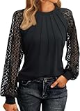 Pawate Damen Langärm Shirts Spitze Tops Business Bluse Casual Tunika Herbst Outfits Kleidung Y2k Blusen(schwarz/XXL)