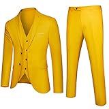 UNINUKOO Herren Anzüge Slim Fit Kleid 3 Stück 2 Knopf Hochzeit Formale Business Smoking Anzug Jacke Hose Weste Set, gelb, M