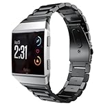 By Qubix - Kompatibel mit Fitbit Ionic - Gliederarmband aus Edelstahl - Schwarz - Kompatibles Fitbit Armband, one size, E