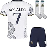 Mokiss R. Madrid #7 Kinder Trikot Fußball Spezielle Weißer Drache Edition, Shorts Socken Jugendgrößen (Weiß,28)