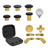 13 in 1 Metal Thumbsticks for Xbox Elite Controller Series 2 Zubeh?r, Replacement Magnetic Buttons Kit Includes 6 Metal Plating Joysticks, 4 Paddles, 2 D-Pads, 1 Adjustment Tool (Chrome Gold)