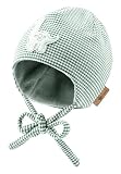 Sterntaler Beanie mit Stickmotiv Dino für Jungen - Baby und Kinder Mütze mit angeschnittenen Ohrenklappen und Bindeband - gefüttert mit Baumwollfleece - mattgrün, 45