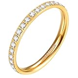 Zakk Eternity Ring 2mm Damen Ewigkeitsringe Titan Verlobungsringe Eheringe Trauringe Memoirering mit Zirkonia Silber Gold Rosegold（Gelbgold, 63 (20.1)）