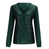 Glitzernde Damen-Tops, Pailletten-Tops für Damen, entspannte Passform, lässiges Langarm-Sweatshirt, glänzende Pailletten-T-Shirts, Vintage-Clubwear, Rave-Outfits, grün, XL