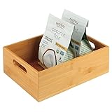 mDesign Aufbewahrungsbox für die Küche – geräumige Holzbox mit integrierten Griffen – offene Ablage aus Bambus zur Aufbewahrung von Küchenutensilien – naturfarb