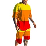 2 Teiler Herren Sommer Kurz Outfit, Trainingsanzug Tshirt Herren Set, Zweiteiler Elegant Kurzer Jogginganzug Y2k Tracksuit Baggy 90er Freizeitanzug Herren Fitness Kleidung Herren Gym S