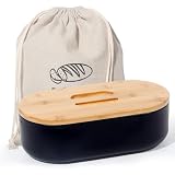 SYLANDO Brotkasten mit Schneidebrett, Brotaufbewahrung mit Deckel, Brotbox aus Metall, Brotbeutel aus Leinen, Bread Box (Schwarz)