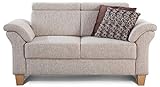 Cavadore 2-Sitzer Sofa Ammerland / Couch mit Federkern im Landhausstil / Inkl. verstellbaren Kopfstützen / 156 x 84 x 93 / Strukturstoff weiß-beig