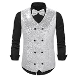 Herbstmode für Herren, zweireihige Weste mit glänzenden Perlen, modische Weste mit glänzenden Perlen, Performance-Kostüme Bedienung Weste Warmer Anzug H