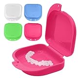 AUTUUCKEE Zahnspangenbox, Prothesenbox, 4-teiliges Aufbewahrungsetui mit Lüftungslöchern, Heimreise, für lose Zahnspangen(Tippe A: ​Blau, Rosa, Weiß, Grün)