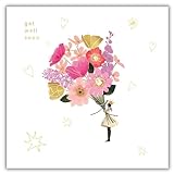 Glückwunschkarte 'Get Well Soon', Blumenstrauß und Herz-Design, spezielles Finish und Verzierungen, hergestellt in Großbritannien, umw