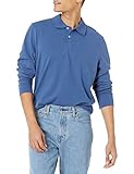 Amazon Essentials Herren Piqué-Poloshirt mit langen Ärmeln in schmaler Passform, Blau, XL