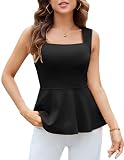 Damen Schwarz Oberteile Lässig Ärmellos Quadratischer Hals T-Shirt Schößchen Saum Party Oberteile Outing Tank Oberteile Schwarz M